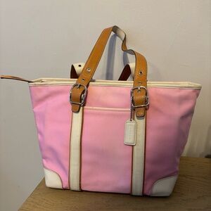 Vintage Y2K Coach Pink Canvas Hampton Tote with Leather Trim